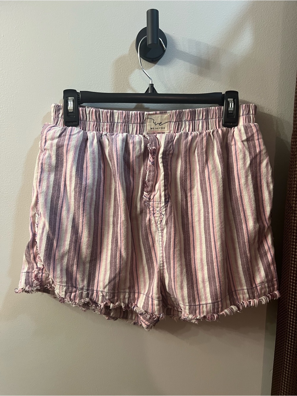 Free People Pink and Cream Striped Cotton Shorts